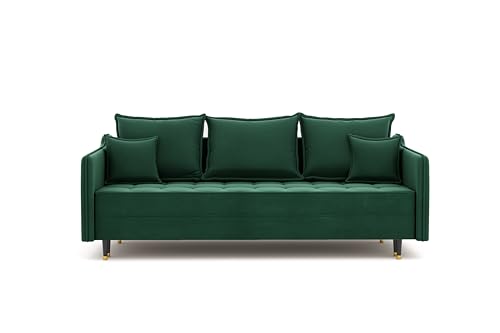 maison de reve - Schlafsofa 148x202 cm CLOE, 3-Sitzer Couch Sofa mit Schlaffunktion und Bettkasten, Schlafsofa Polsterecke, Couch 3 Sitzer - Grün