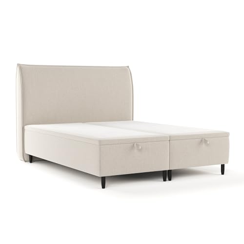 maison de reve - Polsterbett Pearl 160 x 200 cm, mit Bettkasten, Kopfteil, Webstoff, Beige Farbe