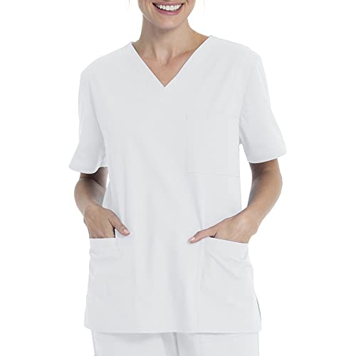 Unisex-Scrub-Top mit V-Ausschnitt, weiß, L