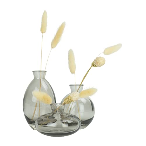 QUVIO 3er Set Vasen Blumenvase für Trockenblumen Glasvase Dekorative Vase Tischdekoration Blumenstrauß Blumenvase Wohnzimmer Dekor (Grau)