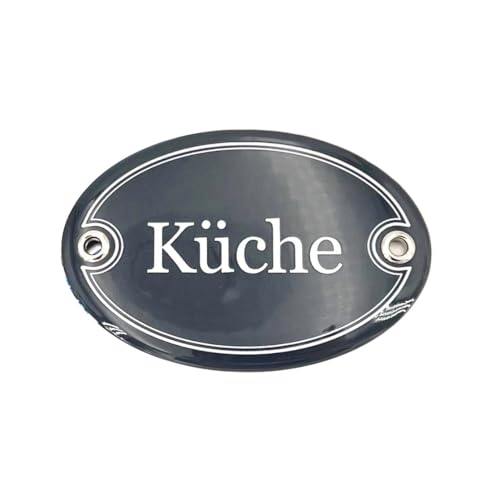 Sosenco Emaille Türschild KÜCHE oval 7x10 cm Schild Emailschild Vintage Metallschild - Blechschild - Küchendeko - Deko Retro Wandschild (Dunkelgrau)