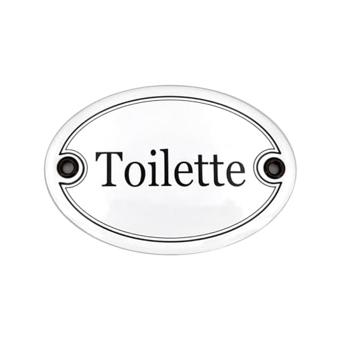 Sosenco Emaille Türschild TOILETTE oval 7x10 cm Schild Emailschild Vintage Metallschild - Blechschild - WC schild - Deko Retro Wandschild (Weiß)