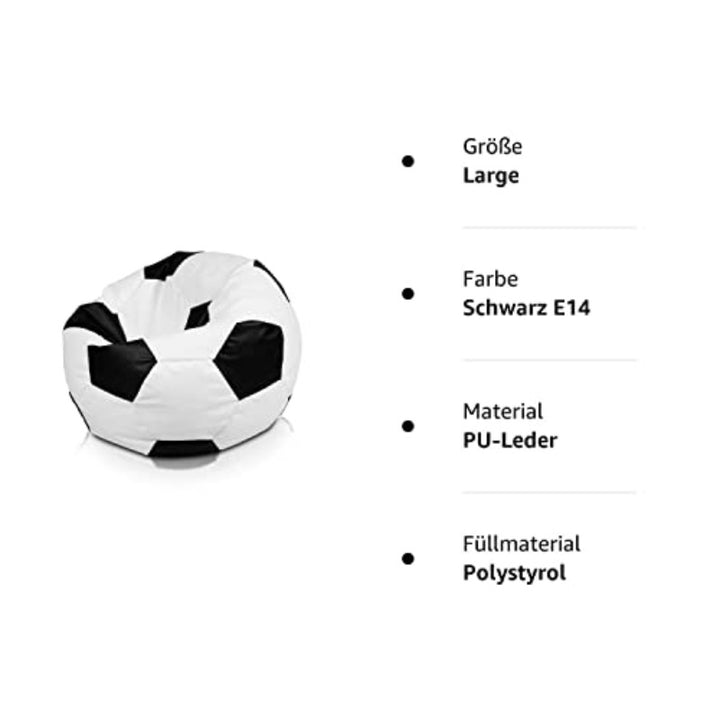 Ecopuf Football | Fussball-Sitzsack L 90x55cm | Sitzsack Fussball Kinder & Erwachsene Bean Bag EPS Perlen Füllung | Fußball-Sitzsack Indoor Outdoor Bodenkissen | Fußball-Sitzsack Waschbarer - forplus24