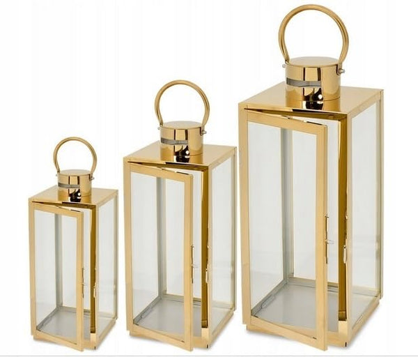 Capability - Laternen, LAMPEN, GARTENKERZENSTÄNDER Set 3 Stück |Gold | 38cm, 49 cm, 63 cm | | für Zuhause auf der Terrasse |