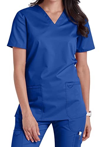 V-Neck Top with Badge Loop, L, Electric Blue