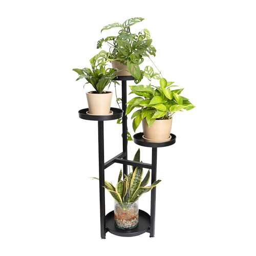 QUVIO 4 Tier Pflanzenregal, Metall Pflanzenständer, Pflanzentisch, Stehender Pflanzenorganisator, Pflanzenhalter, Indoor-Pflanzentisch, Blumenregal, Pflanzetagere (Schwarz)