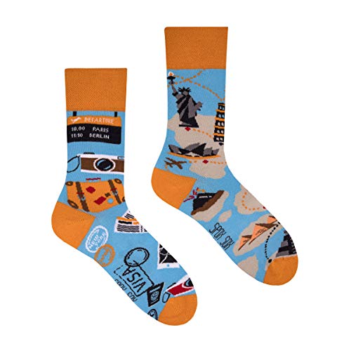 Spox Sox Casual Unisex für Damen und Herren – lustige, mehrfarbige, bunte, verrückte, unterschiedliche, gemusterte Socken für Individualisten, Gr. 44-46, auf der Reise