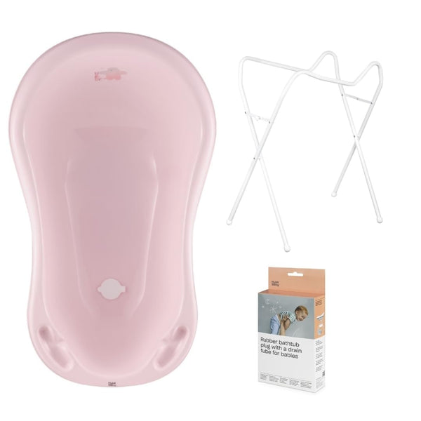 Hylat Baby Badewanne mit Gestell und Abfluss - TÜV Rheinland zertifiziert - ergonomisch und komfortabel für Neugeborene und Babys - Lite-Kollektion - Farbe: Rosa, Motiv: Friends