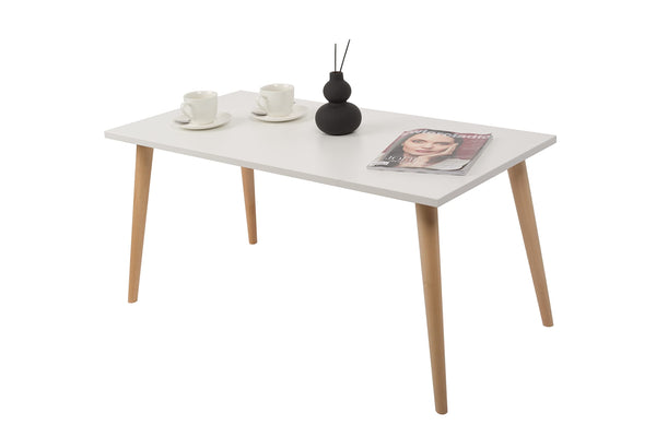 Mex-System Couchtisch Skandinavisch mit Buche Holzbeinen - Wohnzimmertisch 100x50x48cm - Tisch Wohnzimmer Modern in Vielen Farben - Beistelltisch Ideal für Wohnzimmer, Zimmer und Büro (Weiss)