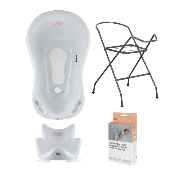 Hylat Baby Set: Stabile Babybadewanne mit Thermometer, Gestell, Badesitz und Abfluss - stabil und bequem - ideale Lösung für die tolle Badeerlebnisse