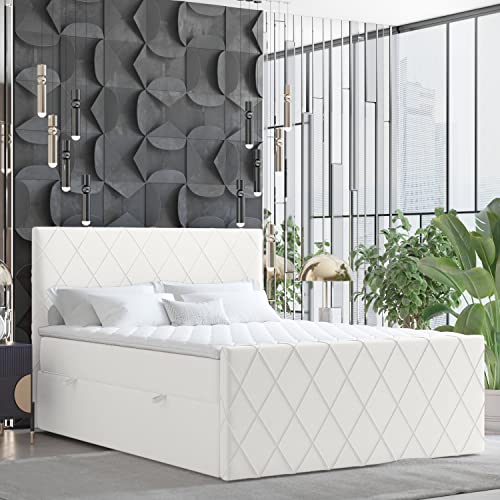 maison de reve 5TH Avenue Premium Boxspringbett, Wood, Weiss, 140x200 cm