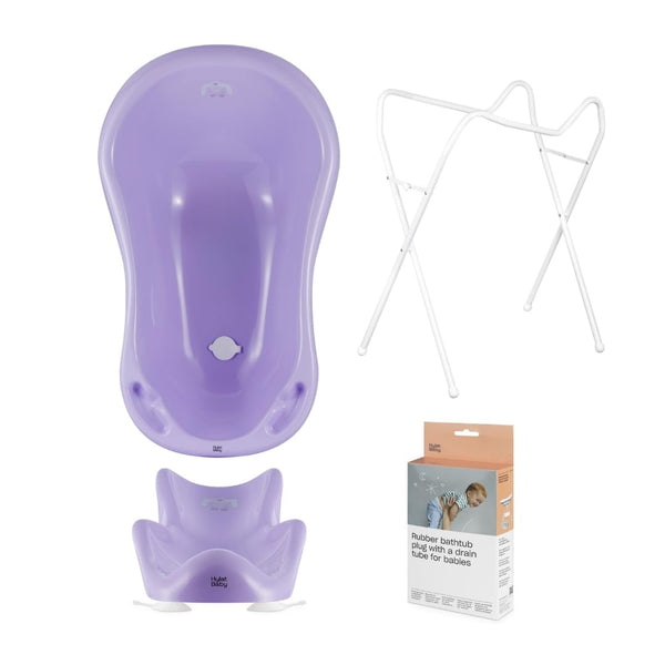 Hylat Baby Set: Baby Badewanne mit Gestell, Badesitz und Abfluss - TÜV Rheinland zertifiziert - ideale Lösung für die tolle Badeerlebnisse - Lite-Kollektion - Farbe: Lila, Motiv: Yeti