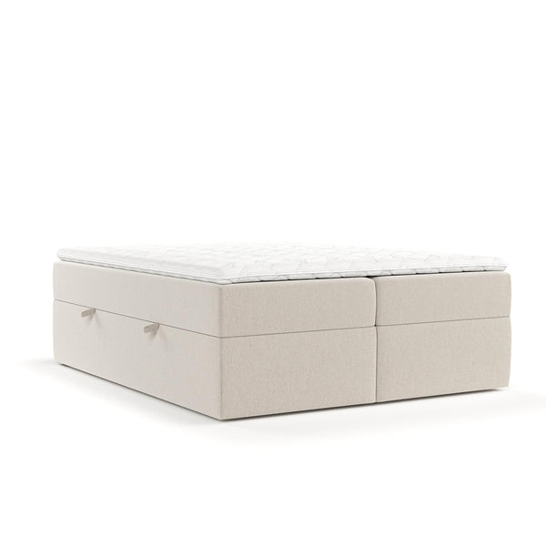 maison de reve - Boxspringbett 140 x 200 cm Yoko, mit Bettkasten, Bett mit H3 Taschenmatratze (20 cm hoch), Polsterbett mit PU-Topper mit Algae Bezug, Boxbetten, Webstoff - Beige