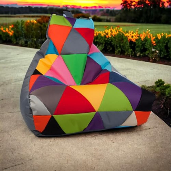 Ecopuf | Sitzsack Keiko Patchwork Größe S - Basic Indoor/Outdoor Pouf Grau - Sitzpouf Schmutzabweisend und Reißfest - Polystyrolpolsterung - Gaming Sitzsack mit Doppelreißverschluss und Griff - forplus24