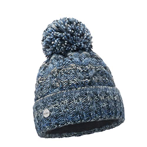 ELIMELI Damen Winter Mütze warme Strickmütze Wintermütze mit Bommel Slouch Strick Beanie Damen für Winter Bommelmütze Hergestellt in EU Farbenauswahl 19005 (Blau)