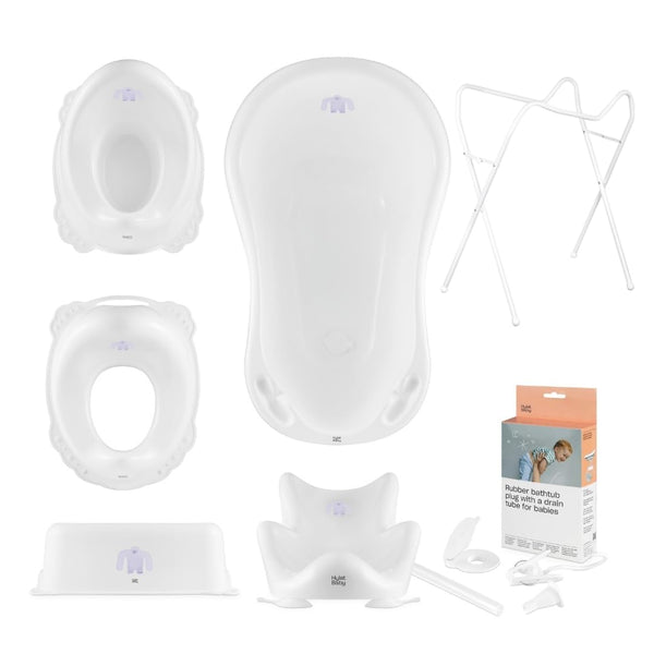 Hylat Baby Komplett-Set: Baby Badewanne mit Gestell, Badesitz und Abfluss, Kinder-Toilettensitz, Töpfchen, Kinderschemel - TÜV Rheinland zertifiziert - Lite-Kollektion