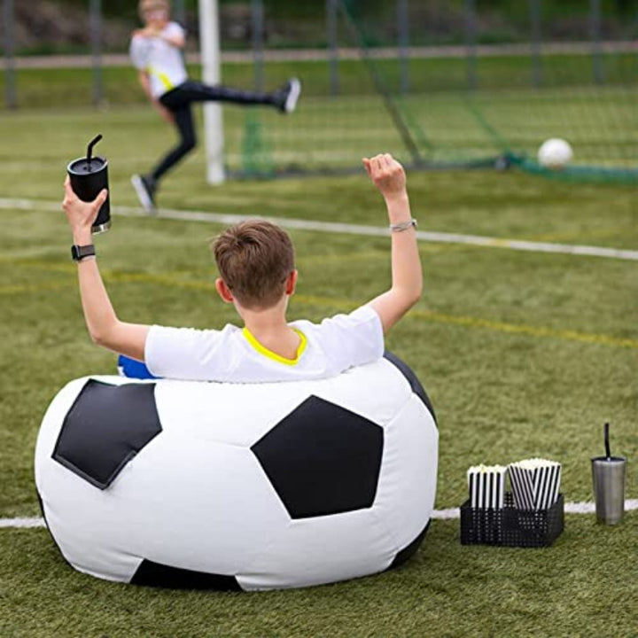 Ecopuf Football | Fussball-Sitzsack L 90x55cm | Sitzsack Fussball Kinder & Erwachsene Bean Bag EPS Perlen Füllung | Fußball-Sitzsack Indoor Outdoor Bodenkissen | Fußball-Sitzsack Waschbarer - forplus24