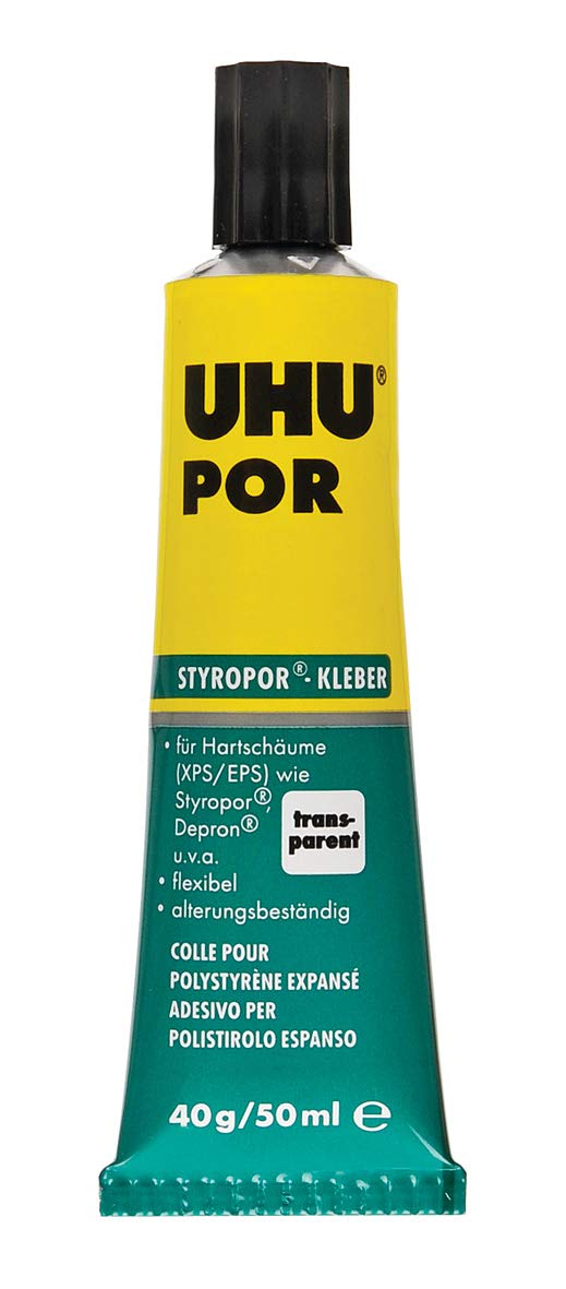 UHU POR, Tube, Schnell anziehender Spezialklebstoff zum Kleben von Polystyrol-Hartschaum, 40g