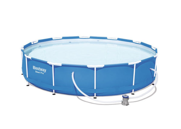 Bestway Steel Pro Frame Pool, rund 366x76 cm Stahlrahmenpool-Set mit Filterpumpe, blau