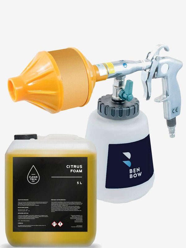 BenBow Druckluft Schaumpistole Classic mit 5L Aktivschaum Citrus Foam für die Fahrzeugreinigung - optimal für die Vorwäsche bei Autos, Booten und Motorrädern