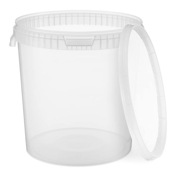 BenBow Eimer mit Deckel 30l transparent 1x 30 Liter - lebensmittelecht, stabil, luftdicht, auslaufsicher, geruchsneutral - Aufbewahrungsbehälter aus Kunststoff, mit Griffen - leer