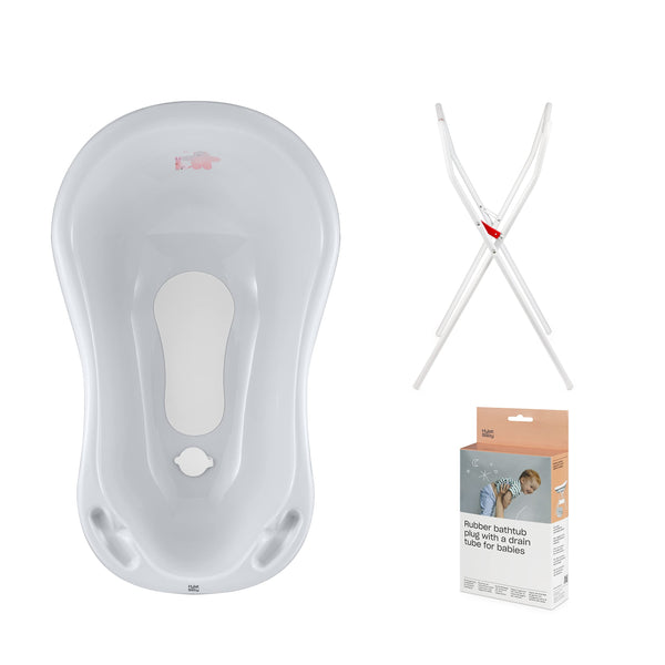 Hylat Baby Babybadewanne mit Thermometer, Gestell und Abfluss - ergonomisch und komfortabel für Neugeborene und Babys