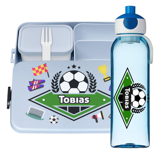 Ferocity Lunchbox Set für Kinder Mädchen zur Schule Personalisiert mit Namen Brotdose Wasserflasche Trinkflasche BPA frei Essen für Unterwegs mit Gabel und Bento Fach to Go Football Club [153]