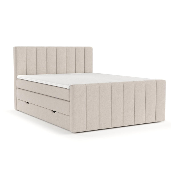 maison de reve - Boxspringbett 160 x 200 cm, mit Taschenfederkernmatratze (Härtegrad H3 und Höhe 37 cm), Polsterbett mit Bettkasten, PU-Topper und Kopfteil - Boxspringbett - Beige, Ruby Serie