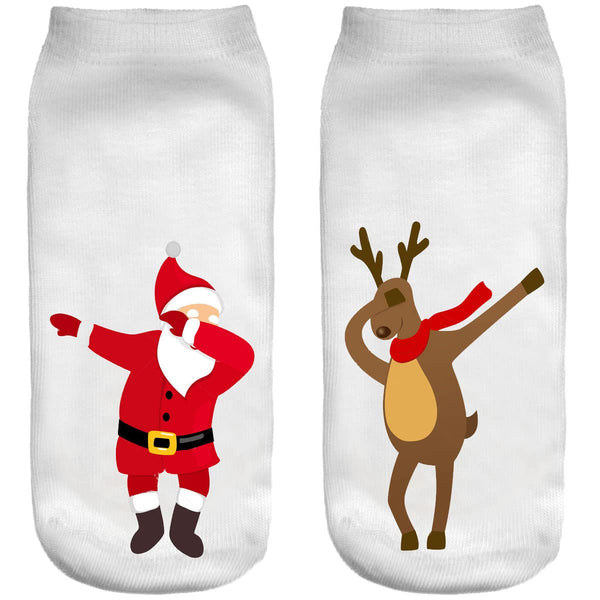 Ferocity Weihnachten Lustige Socken Sneaker Halbsocken Strümpfe Sportsocken für Frauen EU 34-36 Füßlinge mit Motiv 3D Weihnachtsmann + Rentiere [001]