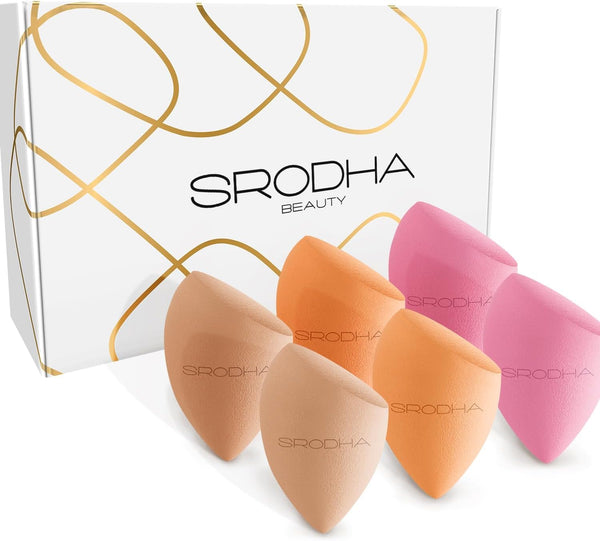 SRODHA Beauty Make Up Schwämmchen Set | 6 Stück Pack | Flüssige Make-up Blender Schwamm Sets | Zum Mischen von Gesicht Teint Foundation Concealer Creme Produkte Pulver (konisch neutral)