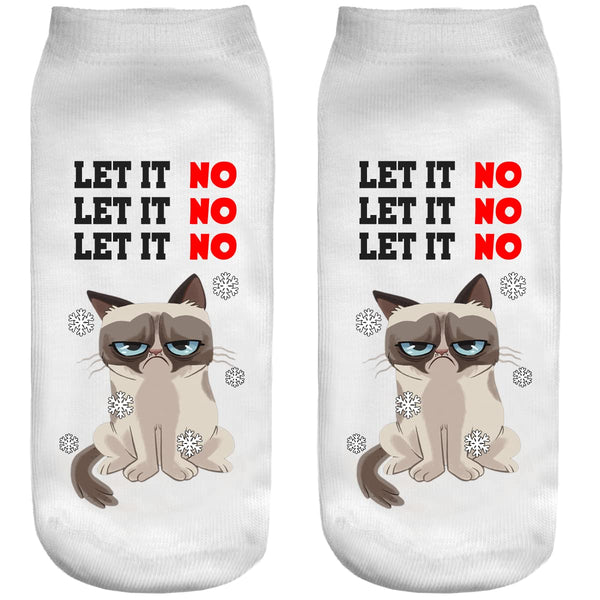 Ferocity Weihnachten Lustige Socken Sneaker Halbsocken Strümpfe Sportsocken Füßlinge mit Motiv 3D Let it NO Katze [001]