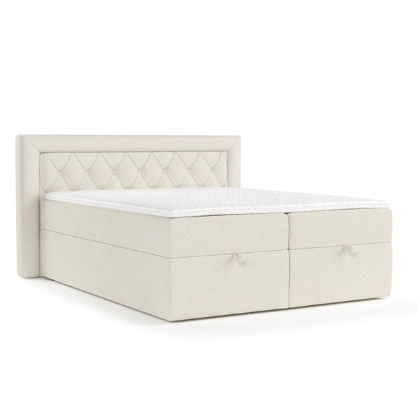 maison de reve - Boxspringbett Jayleen 140x200 cm, mit Bettkasten, H3 Taschen Matratze (20 cm hoch), PU-Topper mit Algae Bezug, Chenille-Stoff, Beige Farbe