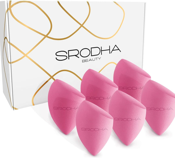 SRODHA Beauty Make Up Schwämmchen Set | 6 Stück Pack | Flüssige Make-up Blender Schwamm Sets | Zum Mischen von Gesicht Teint Foundation Concealer Creme Produkte Pulver (Tapered Pink)