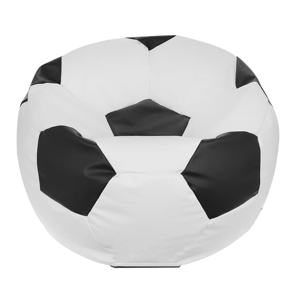 Ecopuf Football Sack XL - Spielkissen aus Kunstleder - Ideal für Fußballfans, Kinder - Sitzsack Wohnzimmer - Sitzpouf Samt - Gaming Stuhl Pouf Sack - 105x80cm, Schwarz E14