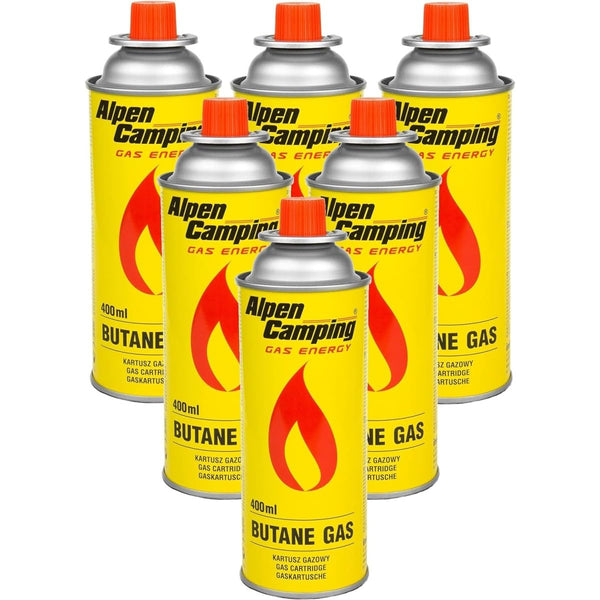 Alpen Camping Butan 6x400ml Gaskartuschen Gasflasche für Gaskocher Campingkocher Bunsenbrenner Lötbrenner 400ml (6)