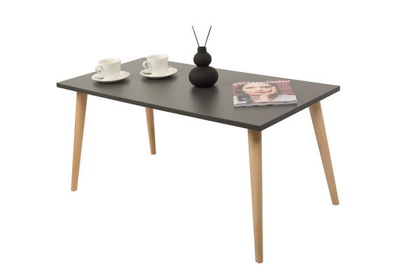 Mex-System Couchtisch Skandinavisch mit Buche Holzbeinen - Wohnzimmertisch 100x50x48cm - Tisch Wohnzimmer Modern in Vielen Farben - Beistelltisch Ideal für Wohnzimmer, Zimmer und Büro (Graphit)