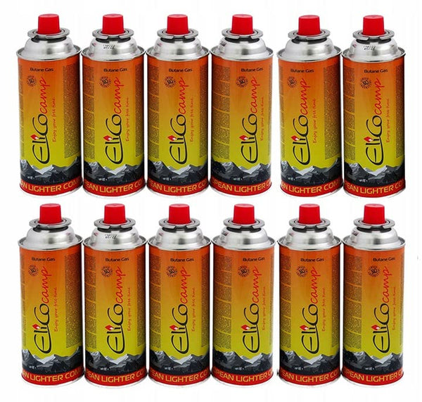 Kartusche Gaskartusche Elico Camp 220g 12 Stück, 12 x 220 g / 393 ml e für Gaskocher, Campingkocher, Bunsenbrenner, Lötbrenner