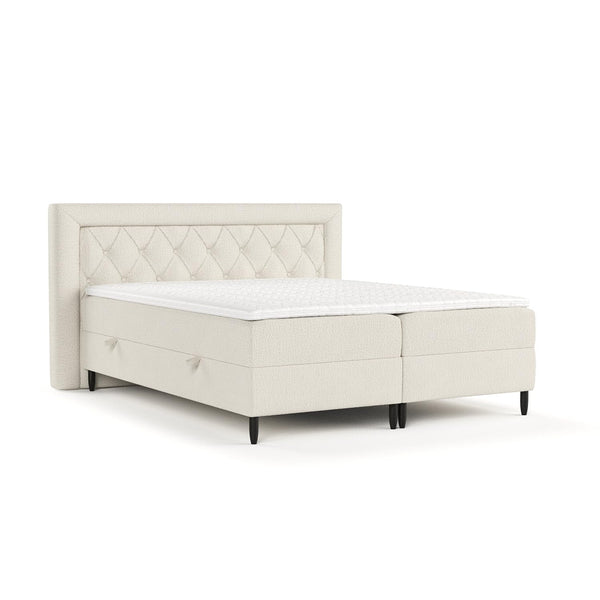 maison de reve Boxspringbett Avani 140x200 cm, mit Bettkasten, H3 Taschen Matratze (19 cm hoch), Kopfteil, Latex-Topper mit Algae Bezug inklusive, Chenille-Stoff, Beige Farbe