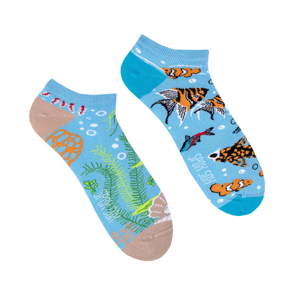 Spox Sox Casual Unisex für Damen und Herren – lustige, mehrfarbige, bunte, verrückte, unterschiedliche Sneaker Socken für Individualisten, Gr. 40-43, Aquarium