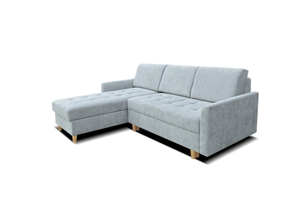 Robin Simi Ecksofa mit Schlaffunktion Bettkasten Verstellbare Rücklehne Sofa L-Form Schlafsofa Freistehende Eckcouch Schlafcouch Wohnzimmermöbel Wohnlandschaft Ecksofa Links Aston 23 - Lagoon