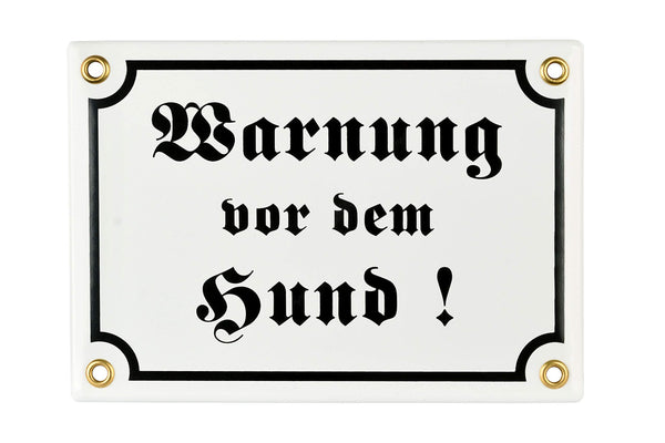 Sosenco Warnung vor dem Hund Schild – 12x17 cm - Keramik Emaille - Wetterfest – Hundewarnschild – Vorsicht Hund Schild – Emailleschild – Emailschild (Weiss)