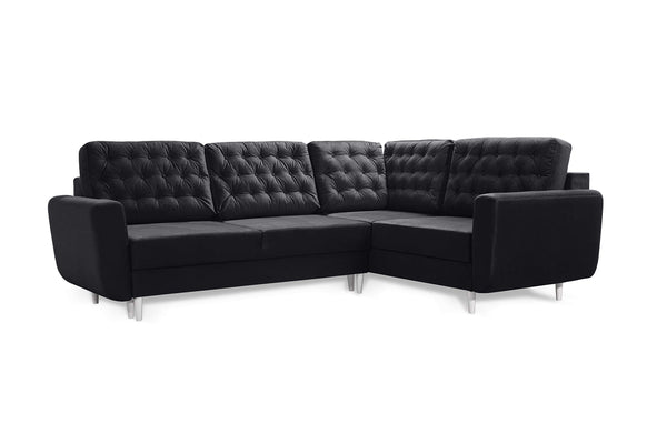 Robin Linda Ecksofa mit Schlaffunktion 2X Bettkasten Kissen Sofa L-Form Schlafsofa Freistehende Eckcouch Schlafcouch Wohnzimmermöbel Wohnlandschaft Rechts Schwarz