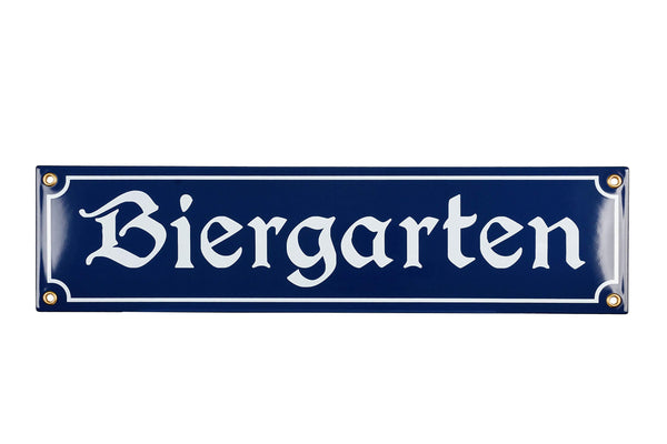 Türschild BIERGARTEN 10x40 cm Emailschild Hinweis Schild Deko Banner Reklamebanner Oktoberfest, Vorbohrungen, Wetterfest, Farben, Retro, Blechschild, Bier-Trinker witziger Spruch als Geschenk-Idee