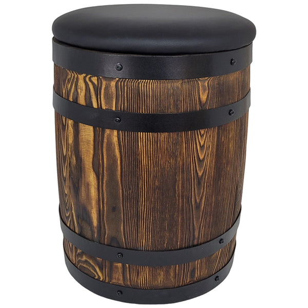 weeco Barrel pouffe gebürstetes Holz 45x35 Sitz ökologisches Leder, Barrel Hocker Wenge, Hocker Fass