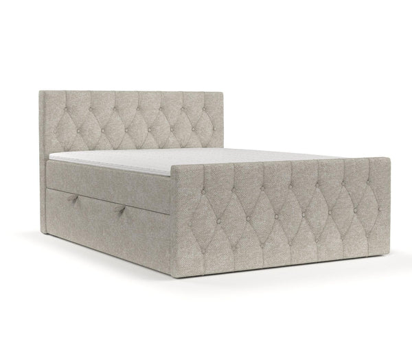 maison de reve - Boxspringbett Marigold 140x200 cm, mit Bettkasten, H3 Taschen Matratze (20 cm hoch), PU-Topper mit Algae Bezug, Kopfteil, Fußteil, Chenille-Stoff, Beige-Grau Farbe