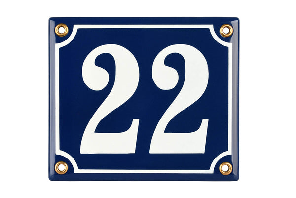 Sosenco Hausnummerschild Hausnummer - 12x14 cm - Keramik Emaille - Wetterfest - Personalisiert - Emailschild (Blau)