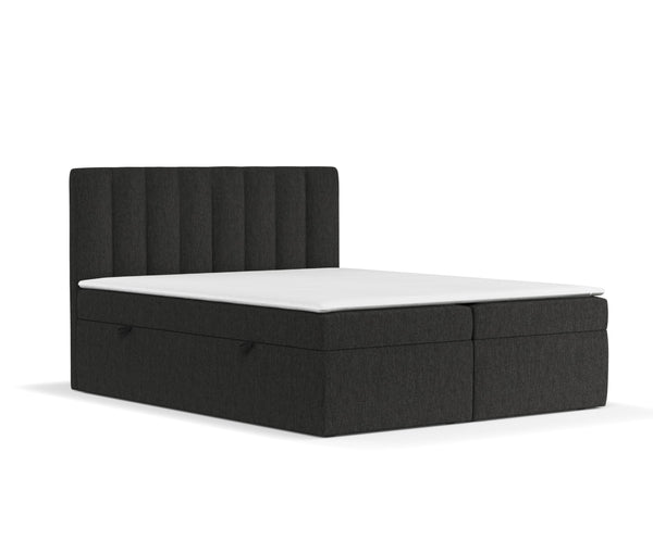 maison de reve Johnsonstyle Boxspringbett Novento 160 x 200 cm mit H3 Bonellmatratze (18 cm hoch) und PU-Topper inklusive, Kopfteil und Zwei Aufbewahrungsbehälter, Webstoff, Schwarz Farbe