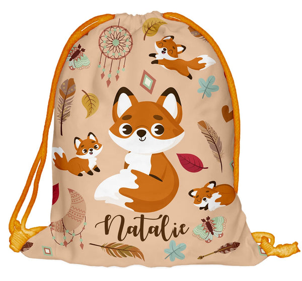 Kinder Turnbeutel mit Namen Beutel Fullprint Tasche Gymsac Jutebeutel Print Bag Fitness Fuchs Fox [010]