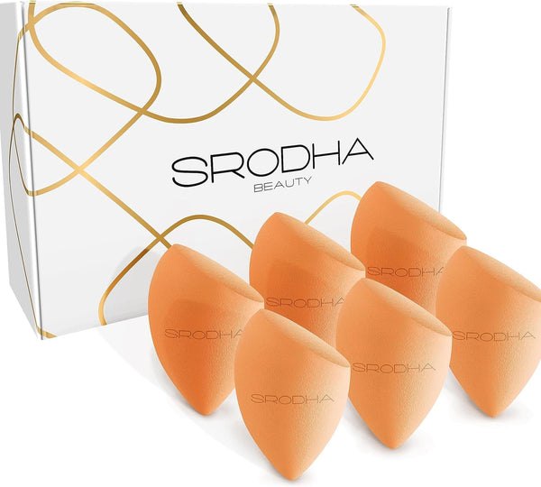 SRODHA Beauty Make Up Schwämmchen Set | 6 Stück Pack | Flüssige Make-up Blender Schwamm Sets | Zum Mischen von Gesicht Teint Foundation Concealer Creme Produkte Pulver (Konisch Orange)