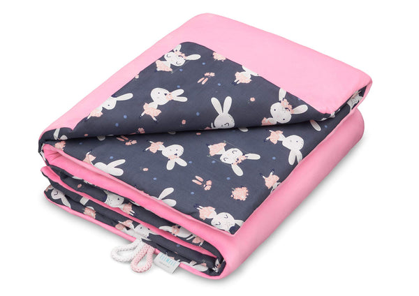 EliMeli Babydecke Kuscheldecke Krabbeldecke 75x100 super weichem Minky Polar Fleece | 100% Baumwolle | Füllung | hoch Qualität | Plüschdecke perfekt für Babys (Pink - Navy Blue Rabbits)